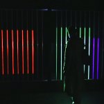 Touch the back-projected elastic tubes of The Color of Things for color and sound; strum them for words to emerge. Photo: Courtesy of the artist.